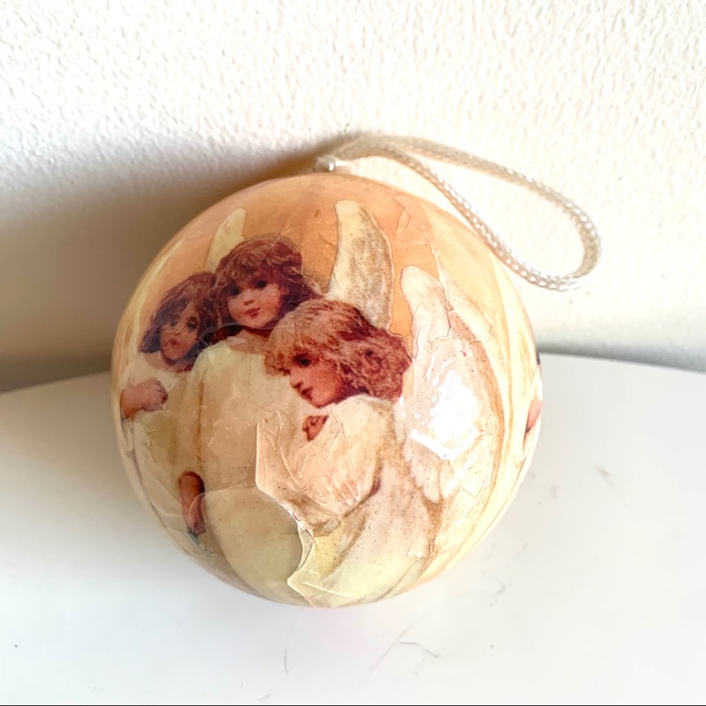 VINTAGE Christmas decoupage ball ornament 3 Angels Trio of child angels Blonde